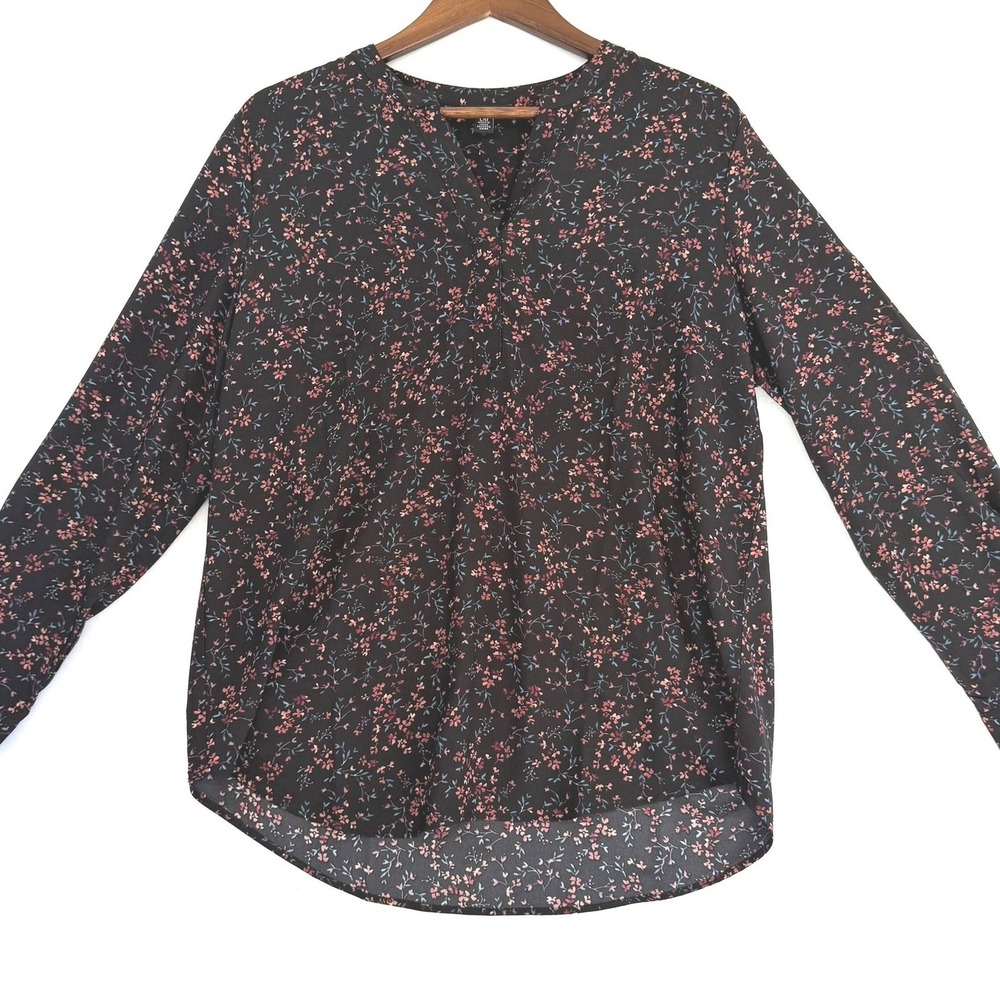 Hilary Radley Womens Black Floral V-Neck Long Sleeve Top Large CU10196-269